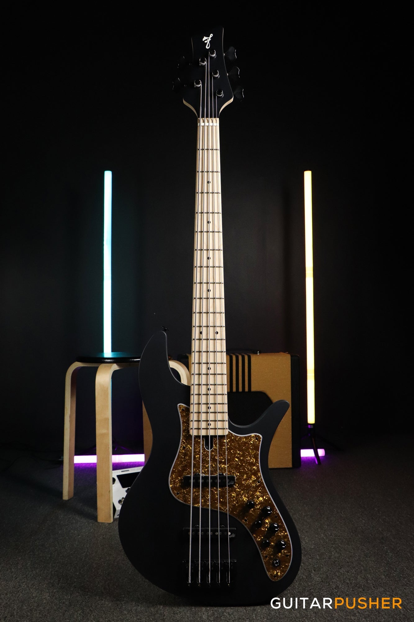 FBASS VF5-J 5-String Bass (Black Matte) - Ash Flat Top Body, Maple Fingerboard