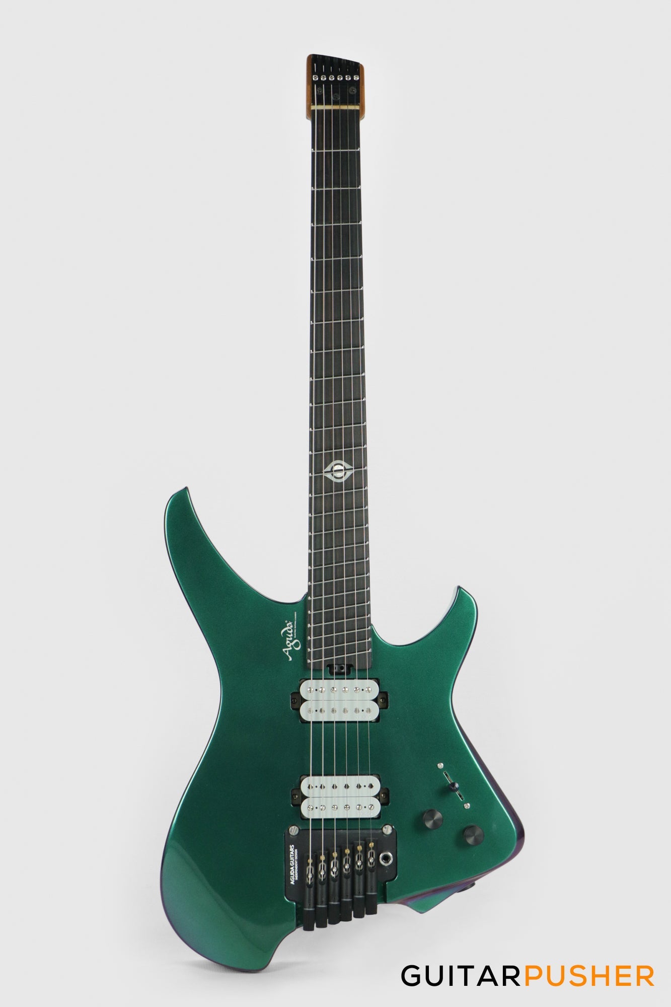 Aguda Black Hole Headless Electric Guitar Mahogany Body Ebony Fretboard - Green Chameleon