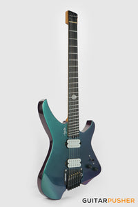 Aguda Black Hole Headless Electric Guitar Mahogany Body Ebony Fretboard - Green Chameleon