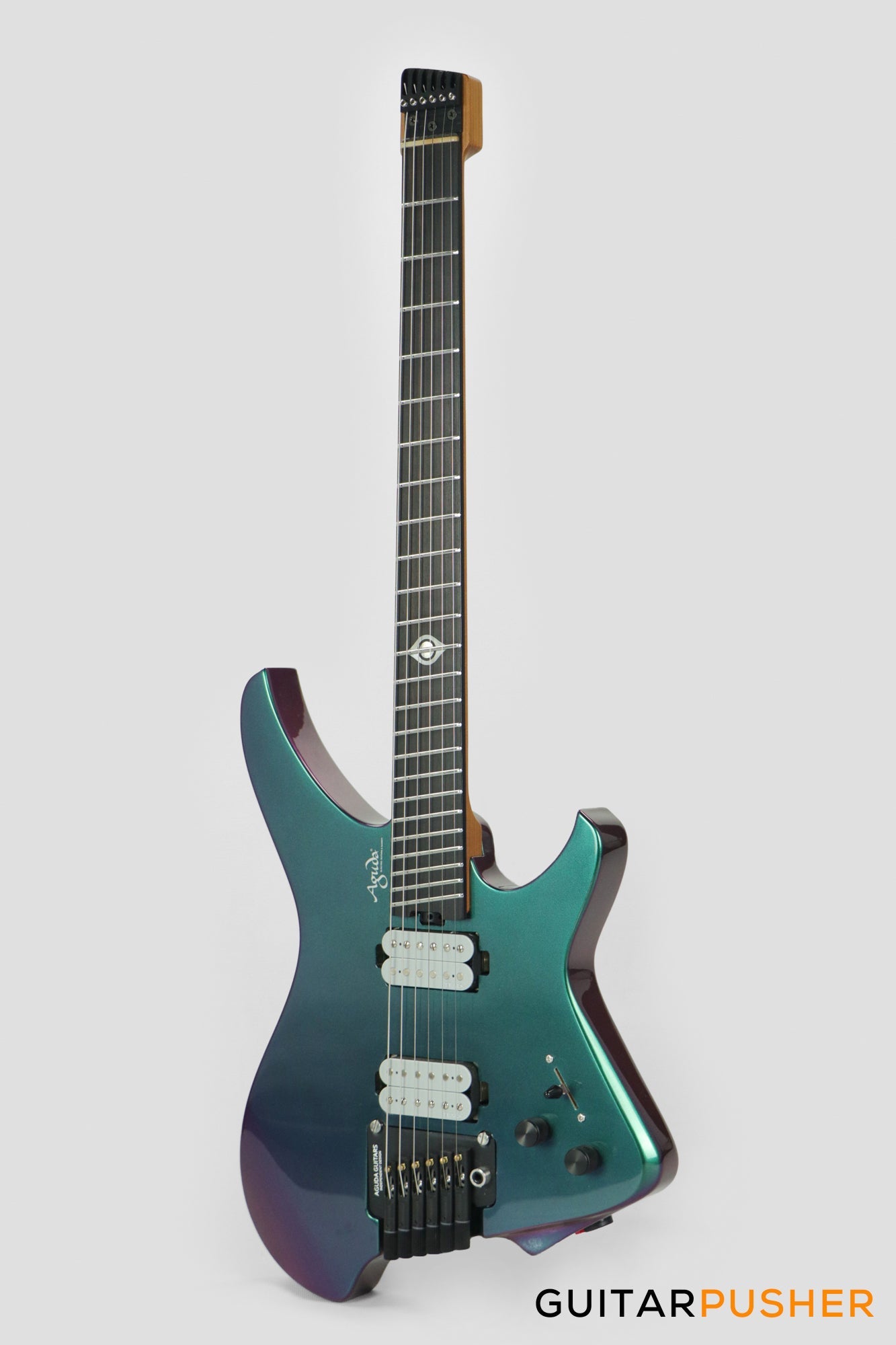 Aguda Black Hole Headless Electric Guitar Mahogany Body Ebony Fretboard - Green Chameleon