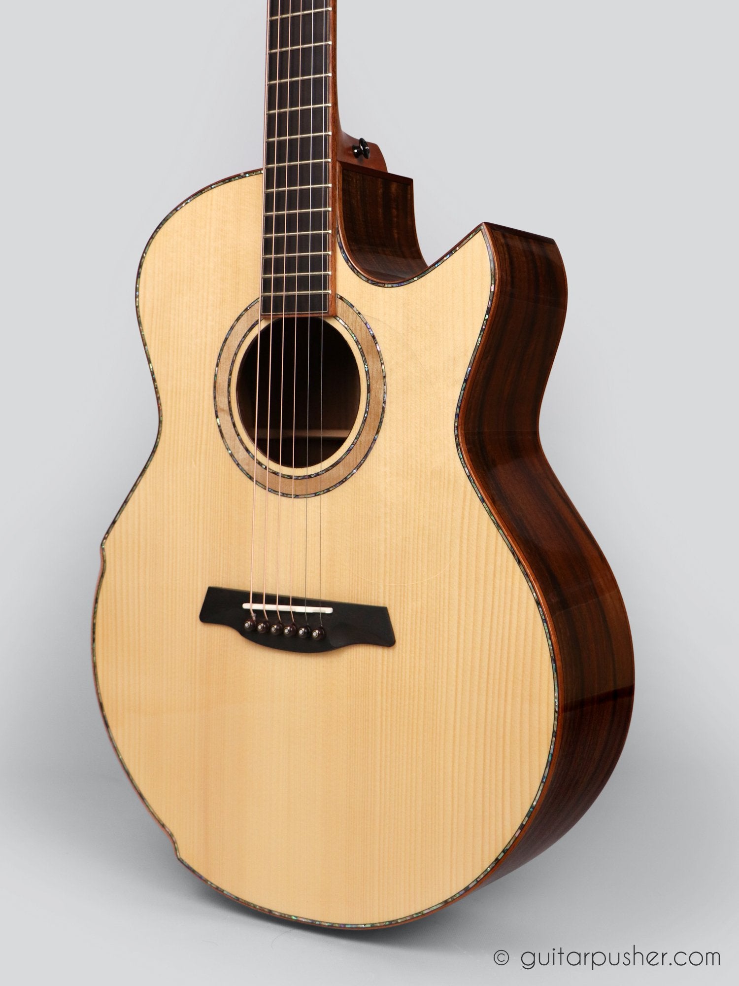 Maestro Custom Raffles All Solid Small Jumbo Acoustic Guitar Adirondack Spruce / Koa - GuitarPusher