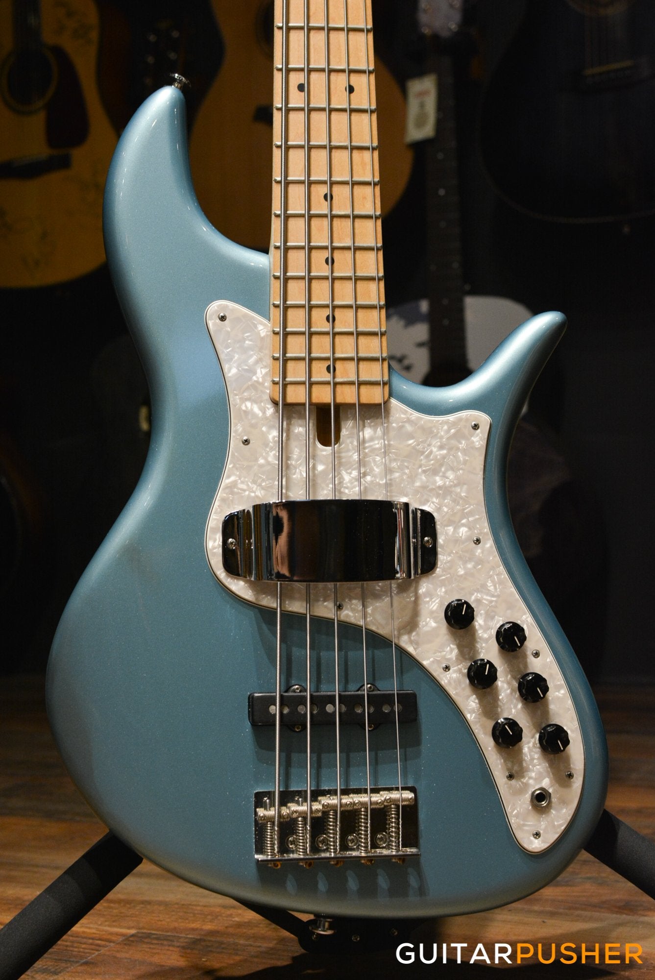 FBASS VF5-J Founder Jazz Bass (Ice Blue Metallic) - Ash Body, Maple Fingerboard, Tinted Pearloid Pickguard w/ Aguilar Pickups, Active F Bass Preamp, & Gig Bag (20211)