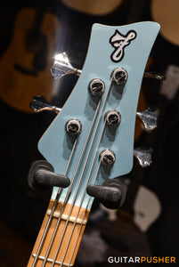 F BASS VF5-J Founder JB Bass (Ice Blue Metallic) - Ash Body, Maple Fingerboard, Tinted Pearloid Pickguard w/ Aguilar Pickups, Active F Bass Preamp, & Gig Bag (20211)