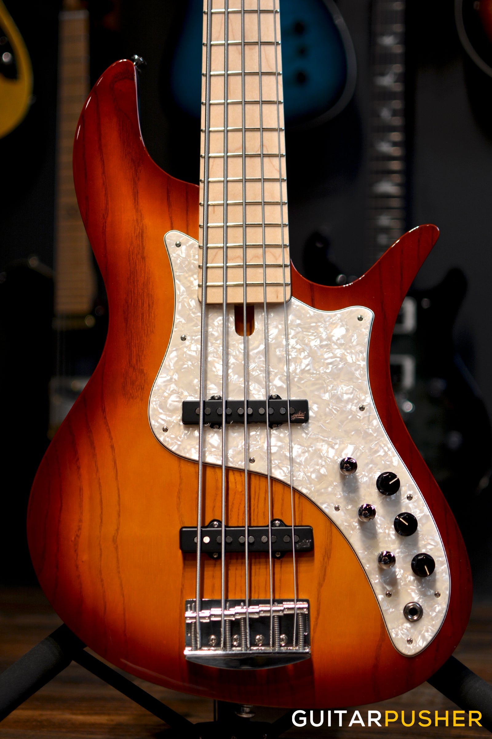 F BASS VF5-J 5-String Bass (Auburn Burst Gloss) - Ash Flat Top Body, Maple Fingerboard