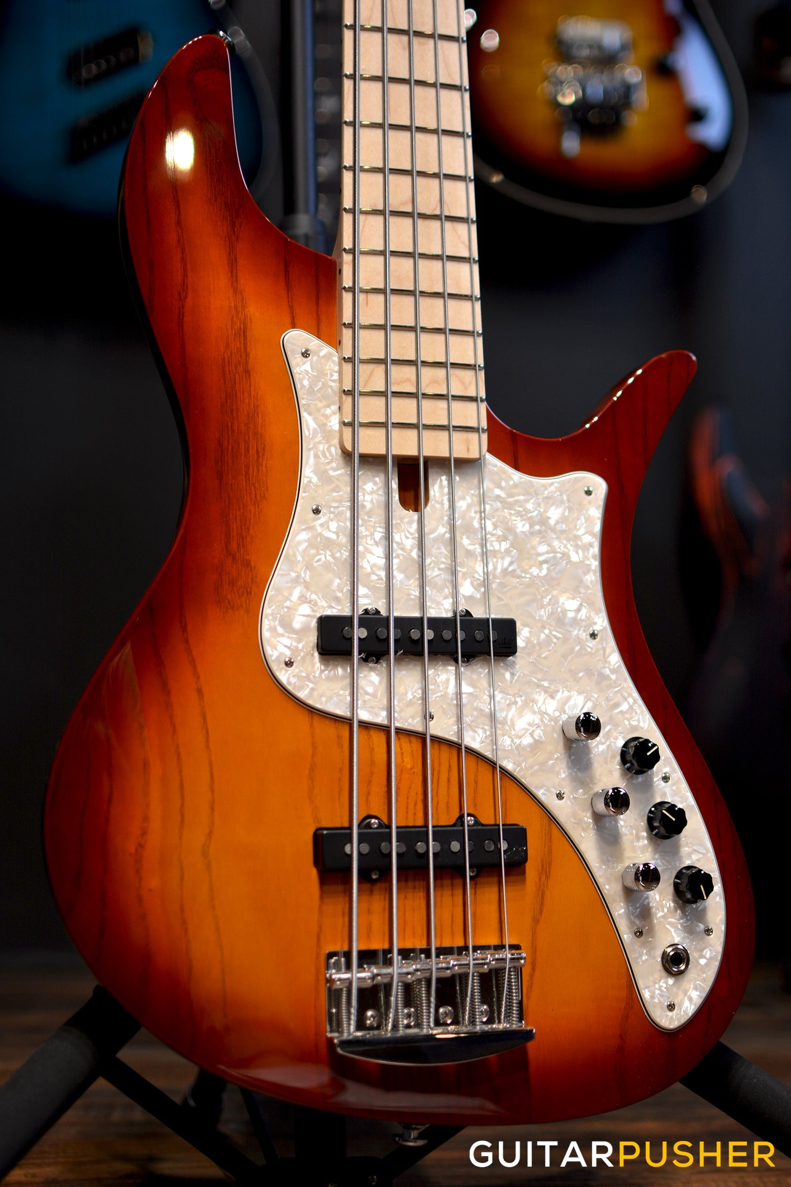 F BASS VF5-J 5-String Bass (Auburn Burst Gloss) - Ash Flat Top Body, Maple Fingerboard