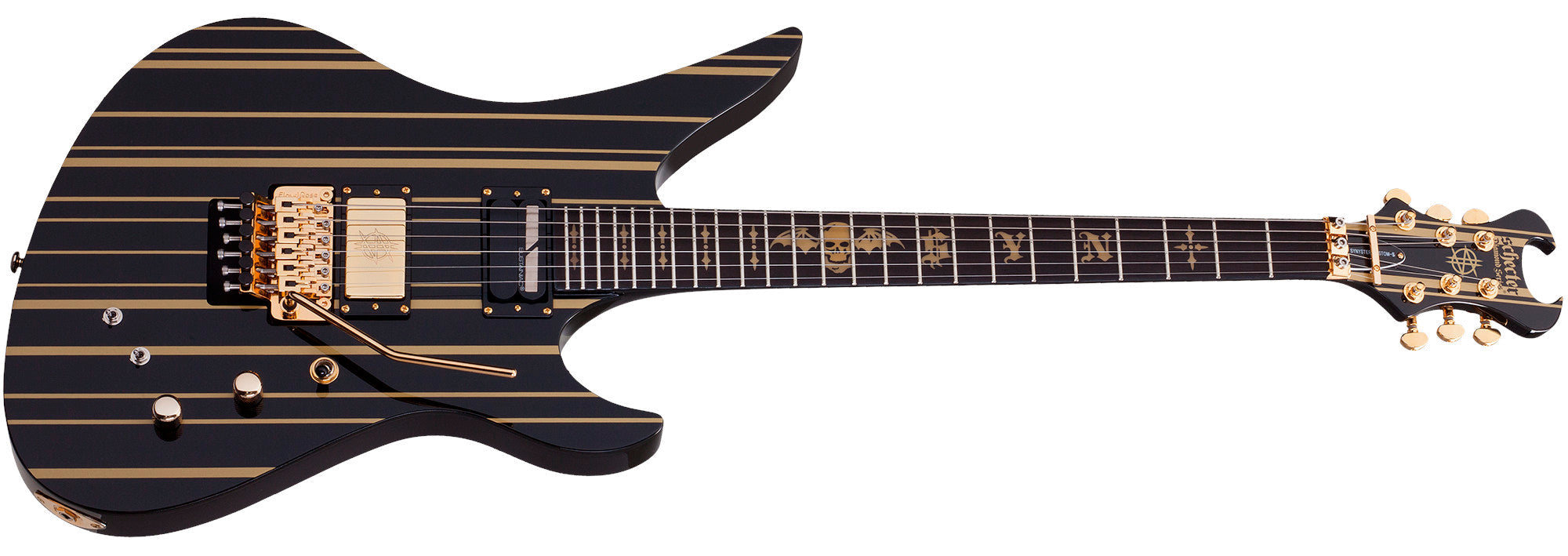 Schecter Artist Model Synyster Gates Custom-S Electric Guitar (Gloss Black w/ Gold Stripes)