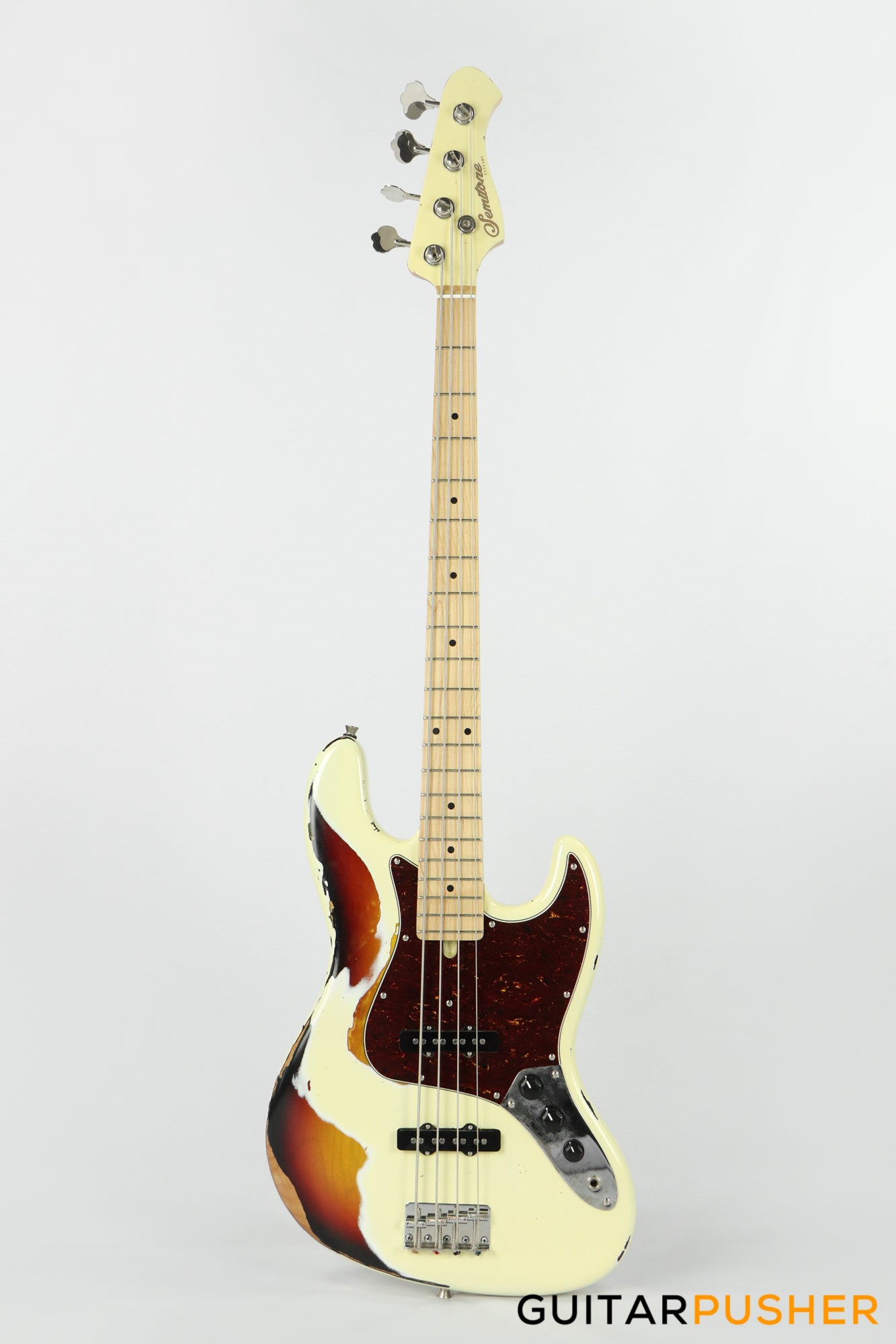 Semitone Custom JB-Style 4-String Bass Alder Body Maple Fingerboard - White Sunburst Relic