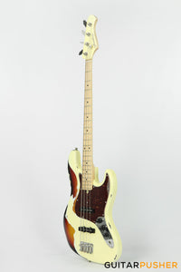 Semitone Custom JB-Style 4-String Bass Alder Body Maple Fingerboard - White Sunburst Relic