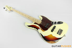 Semitone Custom JB-Style 4-String Bass Alder Body Maple Fingerboard - White Sunburst Relic