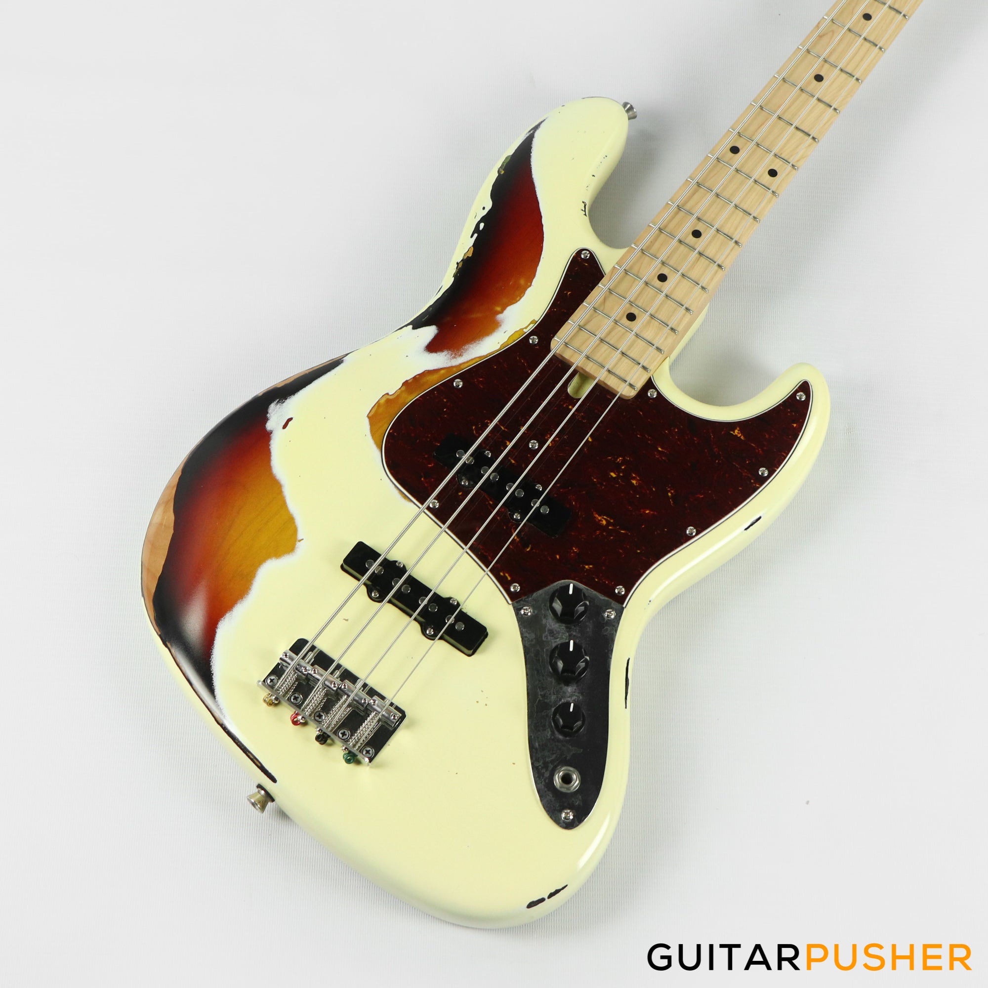 Semitone Custom JB-Style 4-String Bass Alder Body Maple Fingerboard - White Sunburst Relic