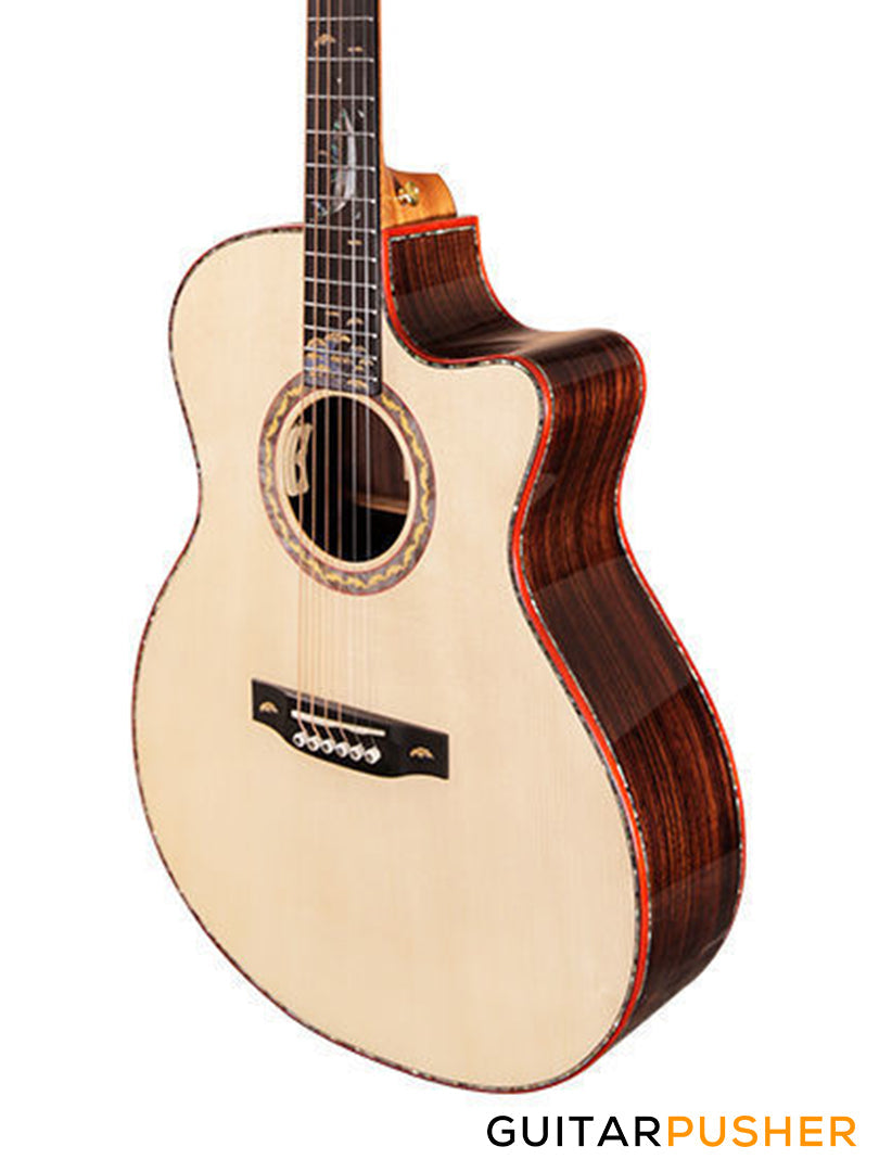 Tyma V-40E All-Solid Wood European Spruce Top Indian Rosewood Grand Auditorium Acoustic-Electric Guitar with T-200 preamp